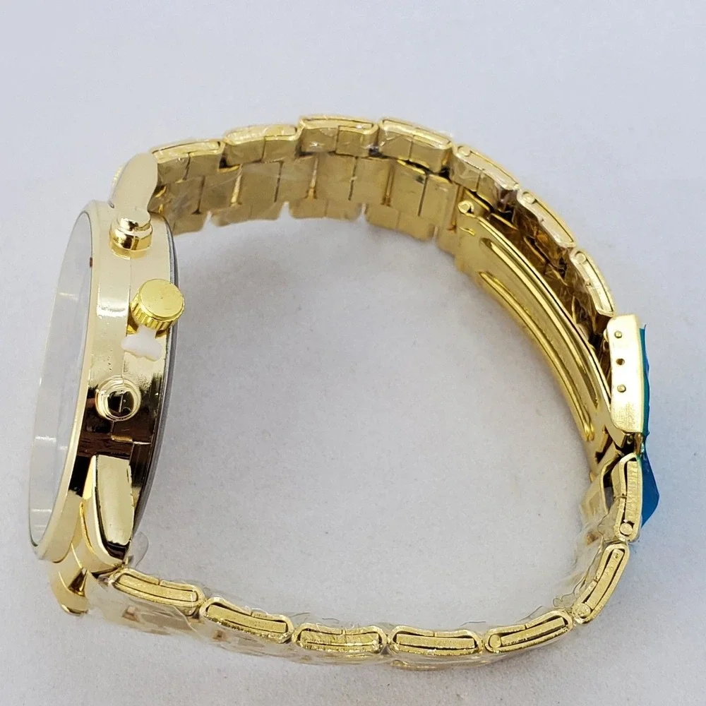 Men's Watch 42MM Large Gold Case Black Dial Date Gold Bracelet‎ Band 7